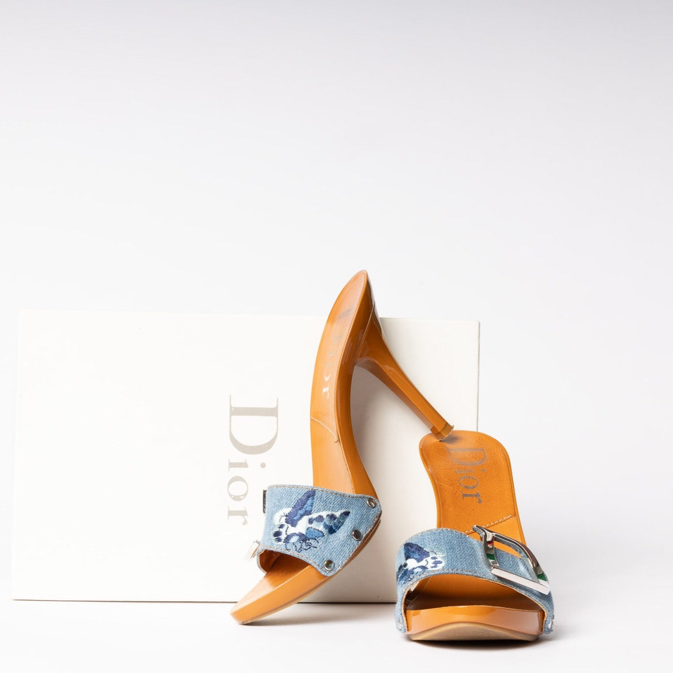 Vintage Dior Denim Heels - Timeless allure and retro elegance in iconic footwear for a fashionable statement.