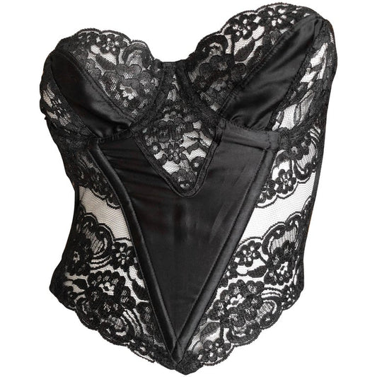 Discover vintage elegance with Dior Lace Corset Bustier. This exquisite black piece features lace detailing, size 34B